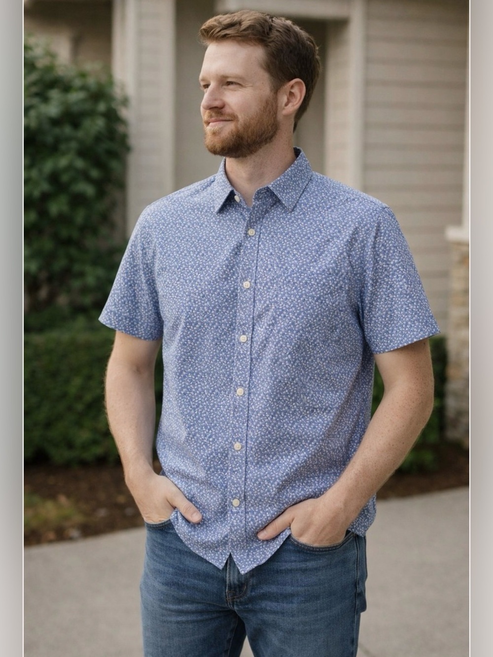 Goodfellow & Co Men’s Blue Floral Short Sleeve Button-Up Shirt Size L